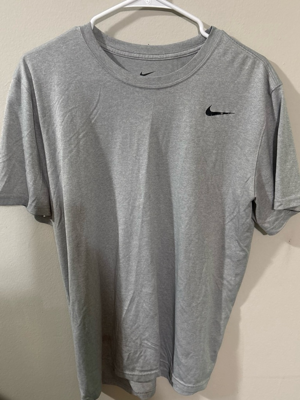 Nike Grey Short Sleeve Athletic Tee with Black Swoosh